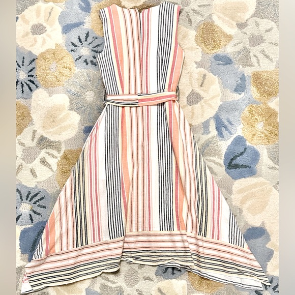 Karl Lagerfeld Paris Sleeveless Striped Asymmetric Handkerchief Midi Dress - Picture 7 of 12